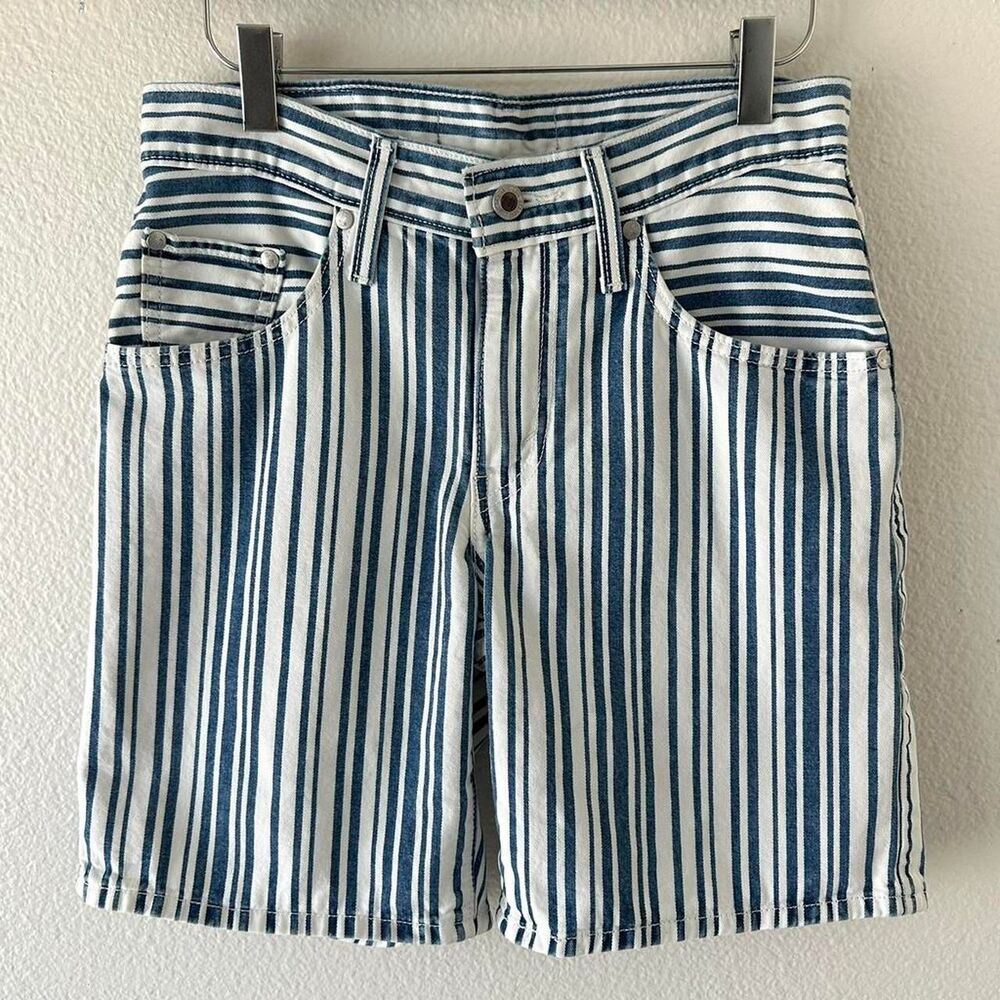 Levi's Silver Tab Baggy Women's Mid Rise Shorts Blue White Stripes W25